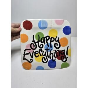 Happy Everything Coton Colors White Rainbow Polka Dot Square Mini Plate Platter